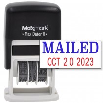 MaxMark Self-Inking Rubber Date Office Stamp with MAILED Phrase & Date - BLUE/RED INK (Max Dater II), 12-Year Band