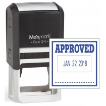 MaxMark Q43 (Large Size) Date Stamp with "APPROVED" Self Inking Stamp - Blue Ink