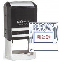 MaxMark Q43 (Large Size) Date Stamp with "APPROVED" Self Inking Stamp - Blue/Red Ink