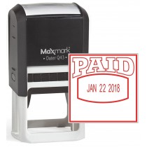 MaxMark Q43 (Large Size) Date Stamp with "PAID" Self Inking Stamp - Red Ink